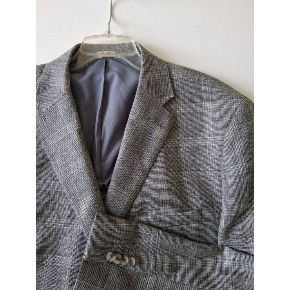 Joseph Abboud Blazer Classic 52R Gray Plaid Wool Silk Linen San Ildefonso Preppy